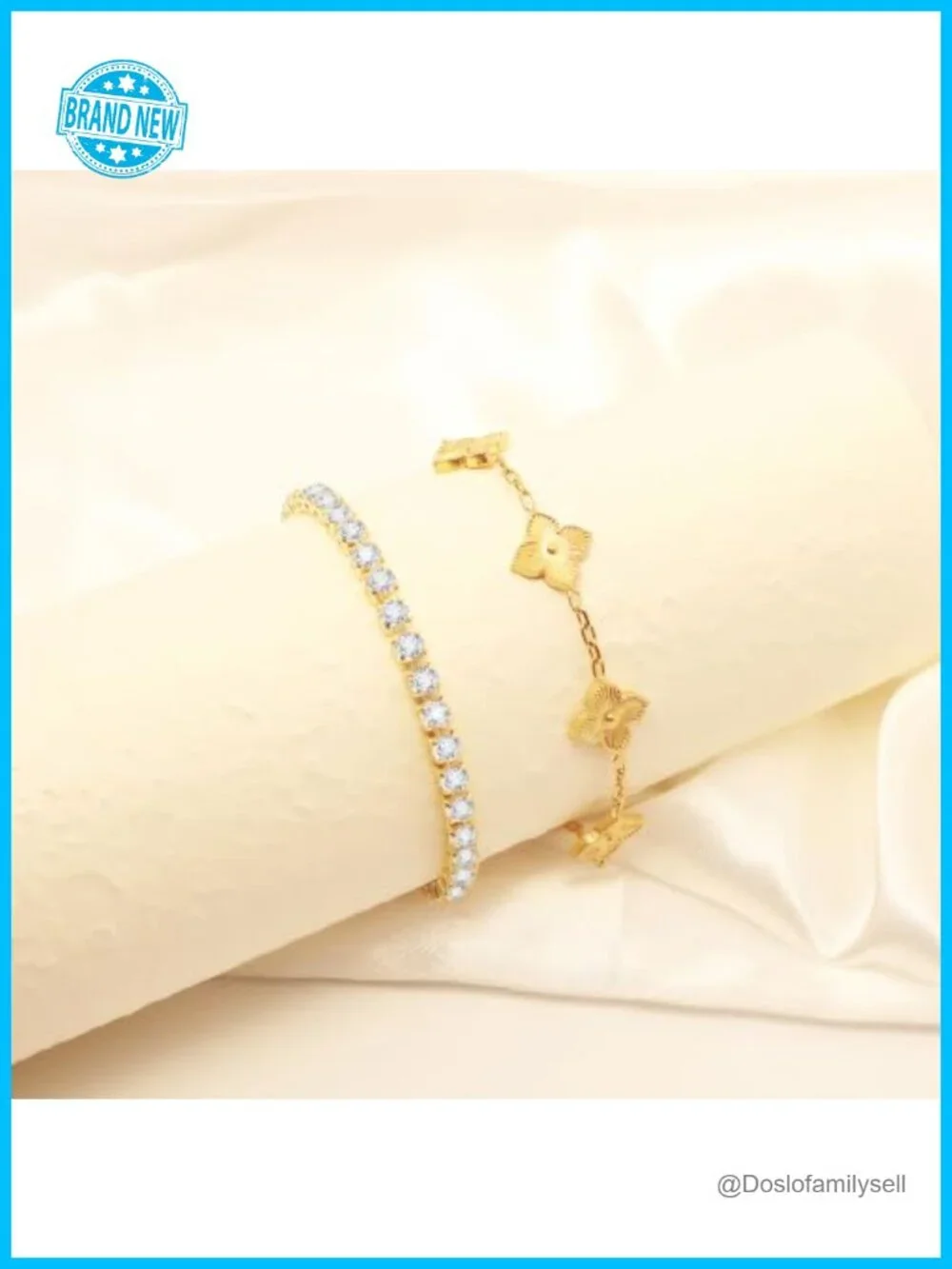 18K Gold Plated Stainless Steel Cubic Zirconia Tennis Bracelet Set Stackable